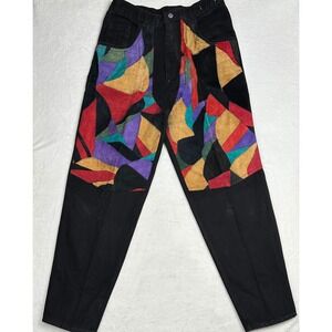 VTG MACHINE Black Denim Jeans Men's Size 32 32 Patchwork Suede‎ Leather Accents